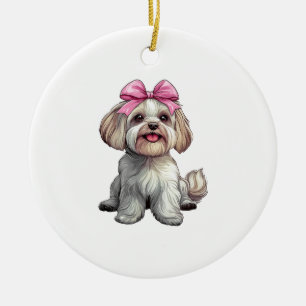 Coquette Bow Havanese Dog Mom Girl Pink Ceramic Tree Decoration
