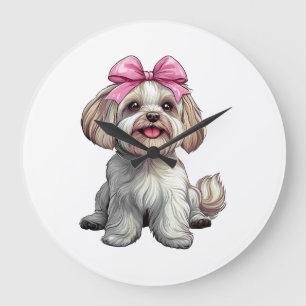Coquette Bow Havanese Dog Mum Girl Pink Large Clock