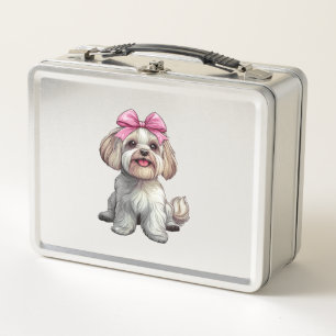 Coquette Bow Havanese Dog Mum Girl Pink Metal Lunch Box