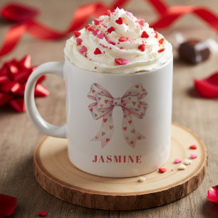 Coquette Bow Heart Pattern Valentine's Day Coffee Mug