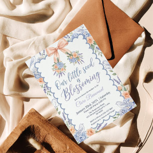 Coquette Bow Hydrangea baby shower Invitation