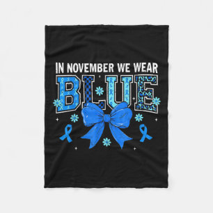 Coquette Bow In November We Wear Ribbon Blue Retro Fleece Blanket