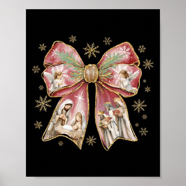 Coquette Bow Jesus Christian Merry Christmas Pajam Poster (Front)