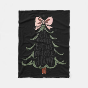 Coquette Bow Jesus Christmas Tree Oh Come Let Us A Fleece Blanket