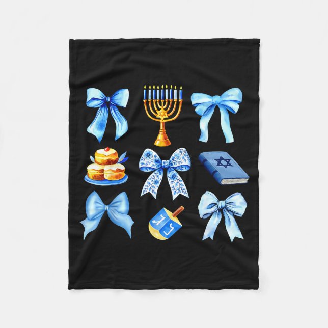 Coquette Bow Jewish Holiday Chanukah Hanukkah Meno Fleece Blanket (Front)