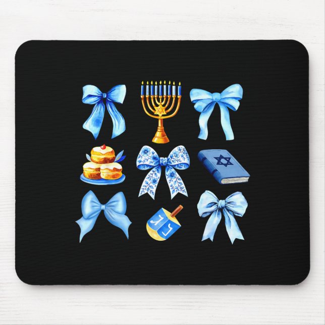 Coquette Bow Jewish Holiday Chanukah Hanukkah Meno Mouse Mat (Front)