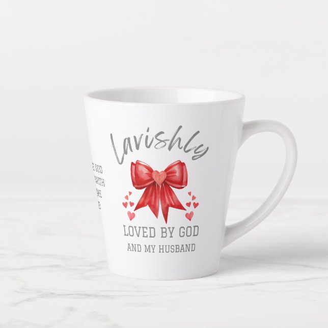 Coquette Bow LAVISHLY LOVED Christian Valentine Latte Mug (Right)