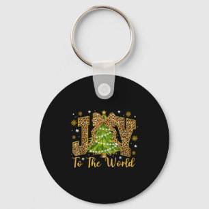 Coquette Bow Leopard Christmas Joy To The World Xm Key Ring