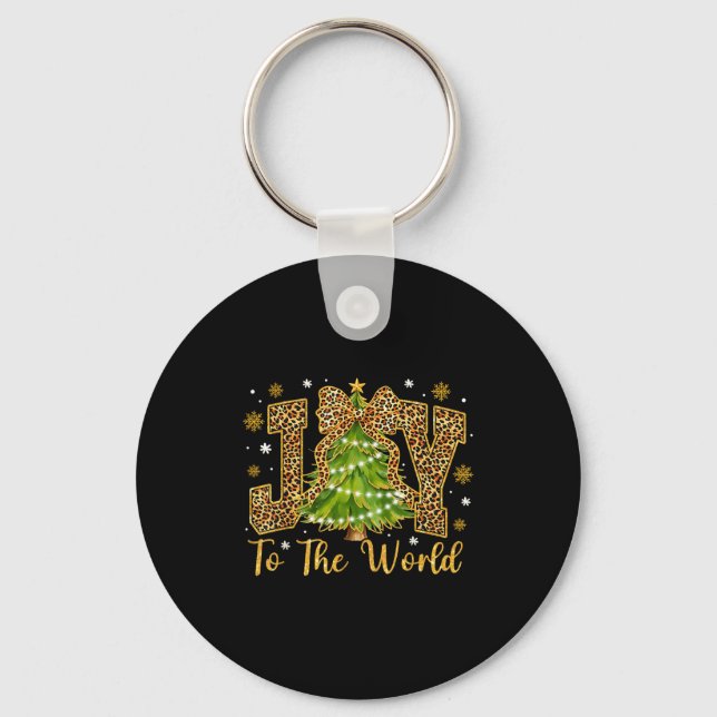 Coquette Bow Leopard Christmas Joy To The World Xm Key Ring (Front)
