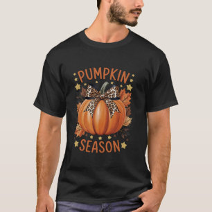 Coquette Bow Leopard Pumpkin Season Fall Autumn T-Shirt