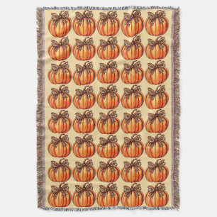Coquette Bow Leopard Pumpkin Thanksgiving Rustic Throw Blanket