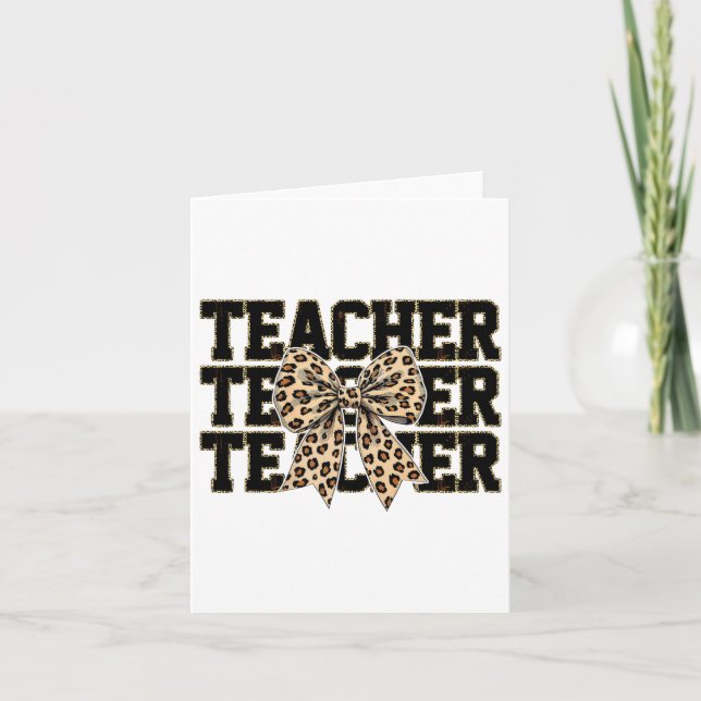 Coquette Bow Leopard Teacher Happy First Day Back  Card (Front)