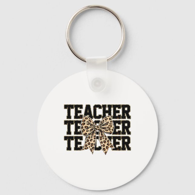 Coquette Bow Leopard Teacher Happy First Day Back  Key Ring (Front)