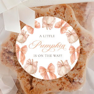 Coquette Bow Little Pumpkin Baby Shower Sticker