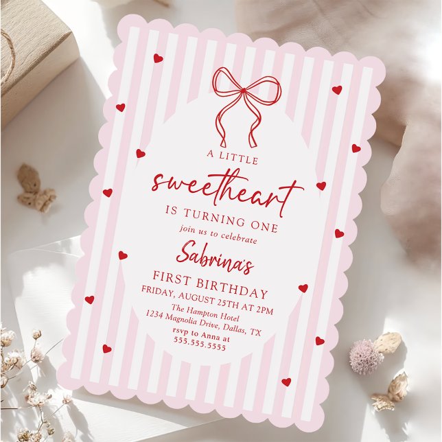 Coquette Bow Little Sweetheart Birthday Invitation (Creator Uploaded)