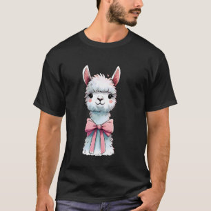 Coquette Bow Llama Alpaca Pink Ribbon Mum Mothers T-Shirt