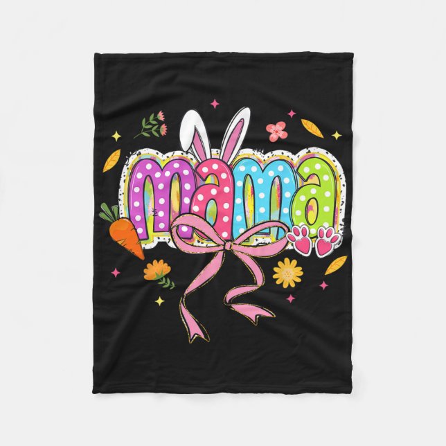 Coquette Bow Mama Bunny Easter Mom Boho Florals Fa Fleece Blanket (Front)