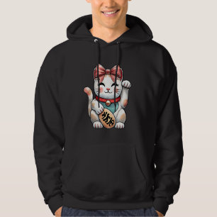 Coquette Bow Maneki Neko Japanese Cat Lucky Pink R Hoodie