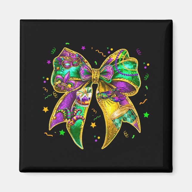 Coquette Bow Mardi Gras New Orleans Fleur De Lis F Magnet (Front)