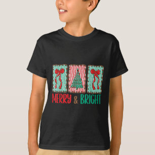 Coquette Bow Merry And Bright Christmas Tree Girl T-Shirt
