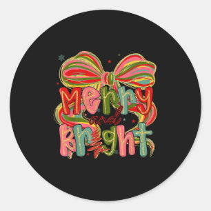 Coquette Bow Merry Bright Christmas Xmas Pajamas H Classic Round Sticker