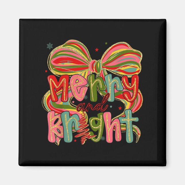 Coquette Bow Merry Bright Christmas Xmas Pyjamas H Magnet (Front)
