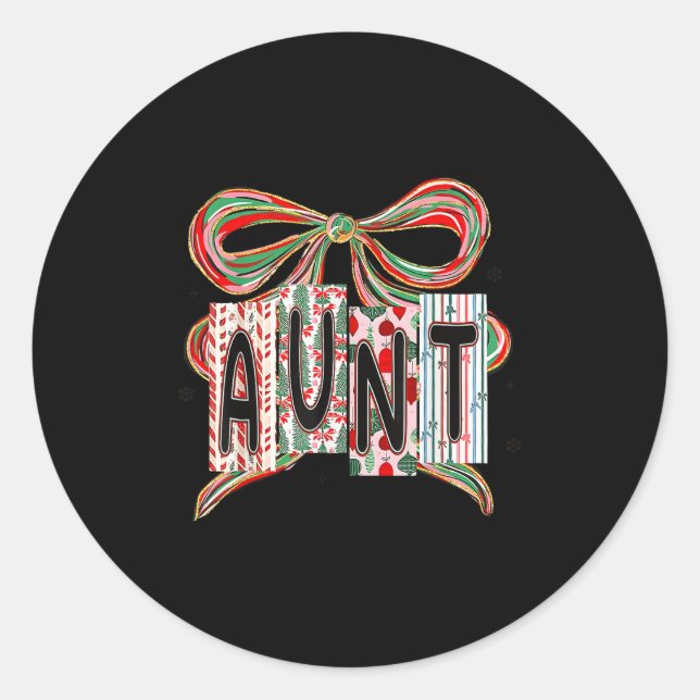 Coquette Bow Merry Christmas Aunt Grandma Xmas Paj Classic Round Sticker (Front)