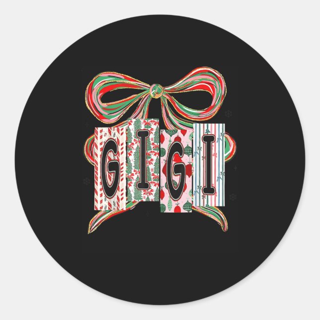 Coquette Bow Merry Christmas Gigi Grandma Xmas Paj Classic Round Sticker (Front)