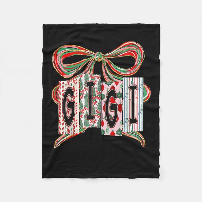 Coquette Bow Merry Christmas Gigi Grandma Xmas Paj Fleece Blanket (Front)