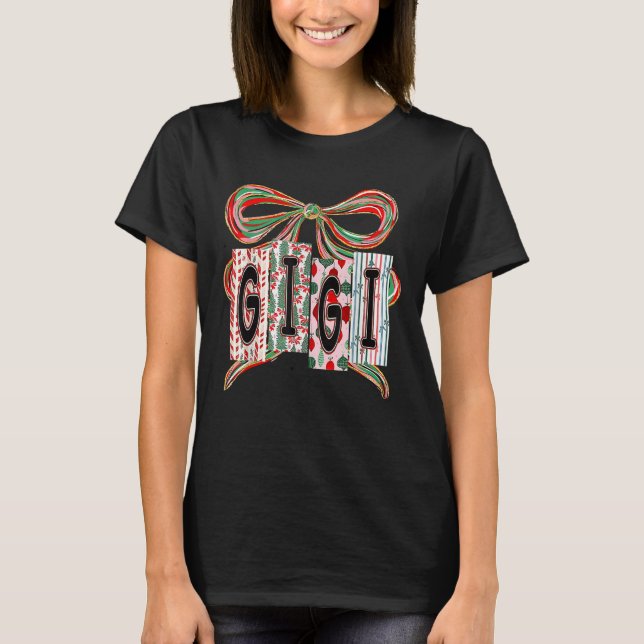 Coquette Bow Merry Christmas Gigi Grandma Xmas Paj T-Shirt (Front)