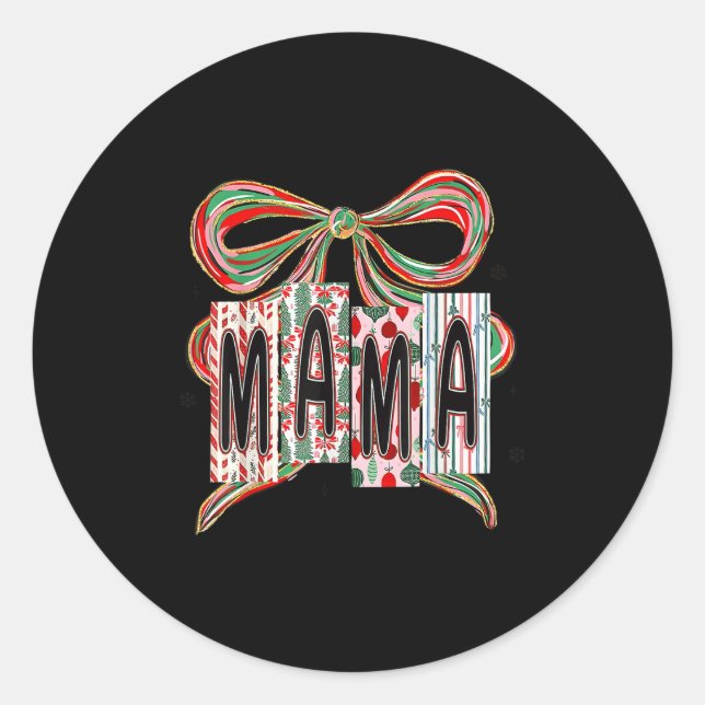 Coquette Bow Merry Christmas Mama Grandma Xmas Paj Classic Round Sticker (Front)