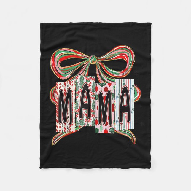 Coquette Bow Merry Christmas Mama Grandma Xmas Paj Fleece Blanket (Front)
