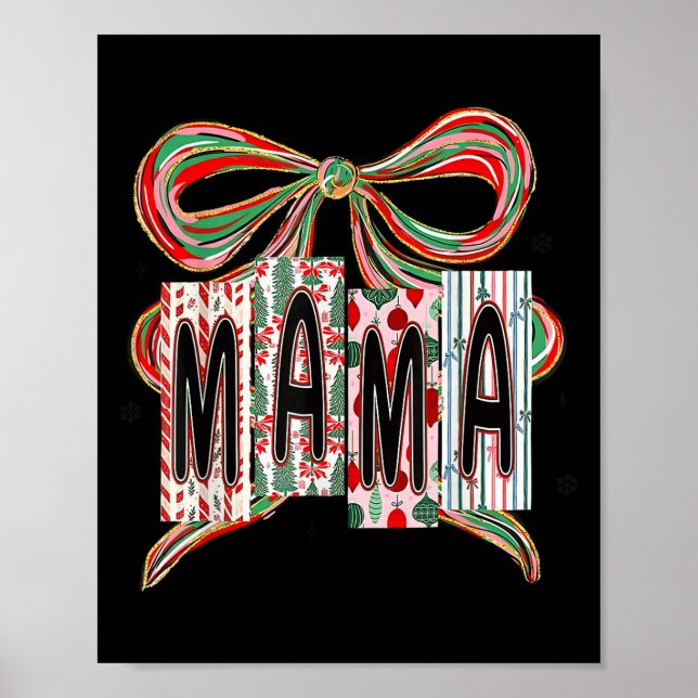 Coquette Bow Merry Christmas Mama Grandma Xmas Paj Poster (Front)