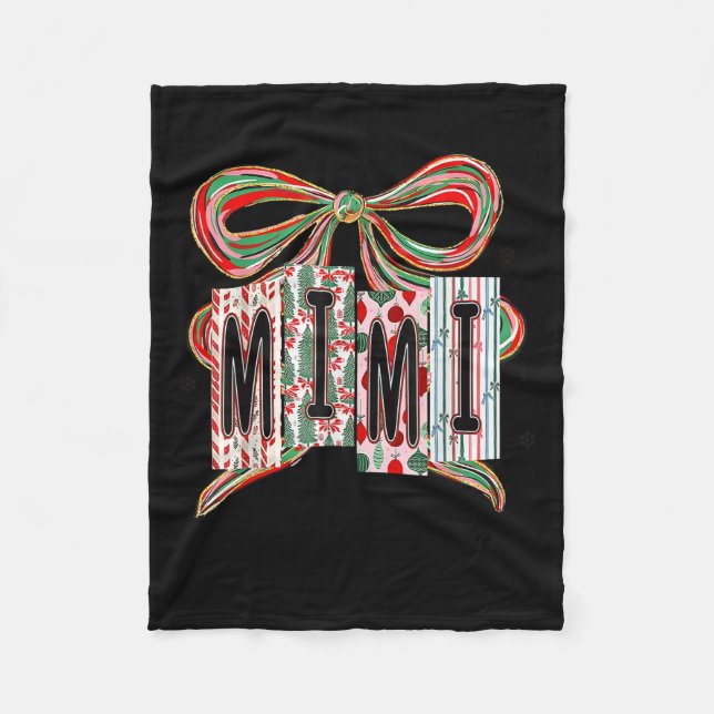 Coquette Bow Merry Christmas Mimi Grandma Xmas Paj Fleece Blanket (Front)