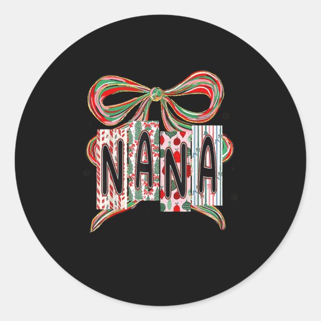 Coquette Bow Merry Christmas Nana Grandma Xmas Paj Classic Round Sticker (Front)