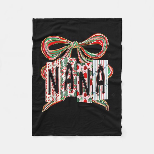 Coquette Bow Merry Christmas Nana Grandma Xmas Paj Fleece Blanket (Front)