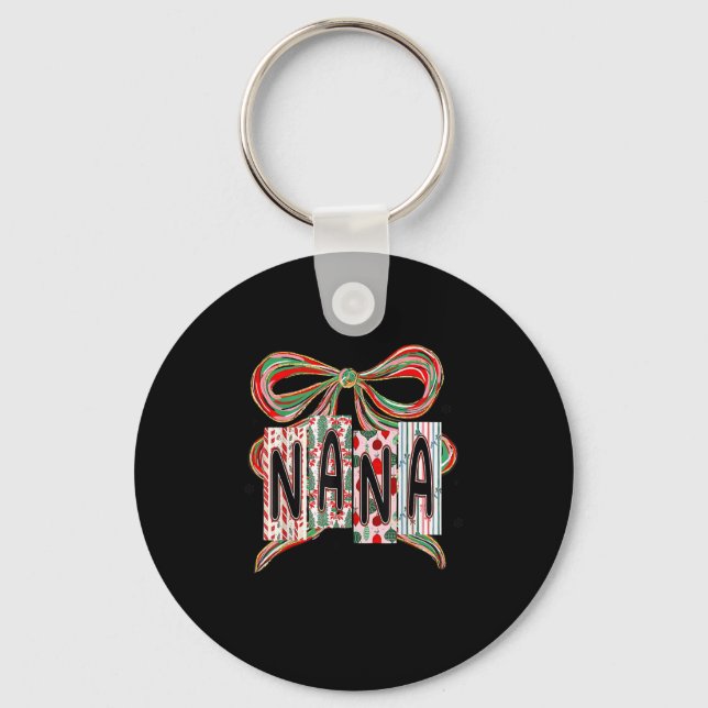 Coquette Bow Merry Christmas Nana Grandma Xmas Paj Key Ring (Front)