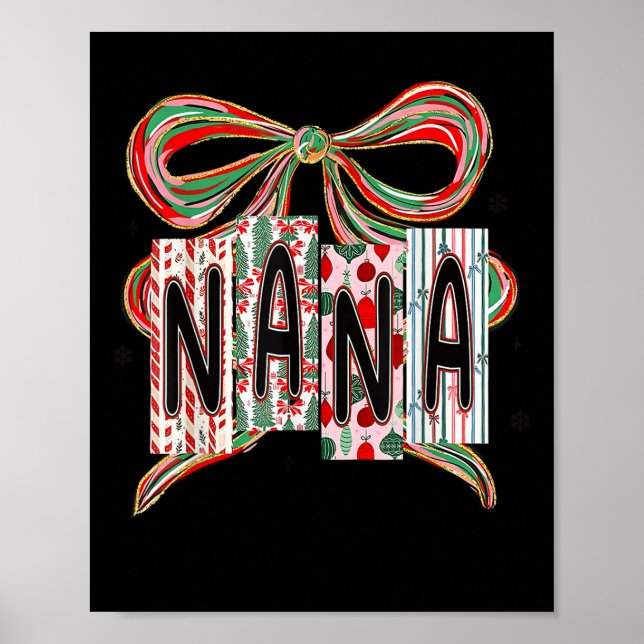 Coquette Bow Merry Christmas Nana Grandma Xmas Paj Poster (Front)