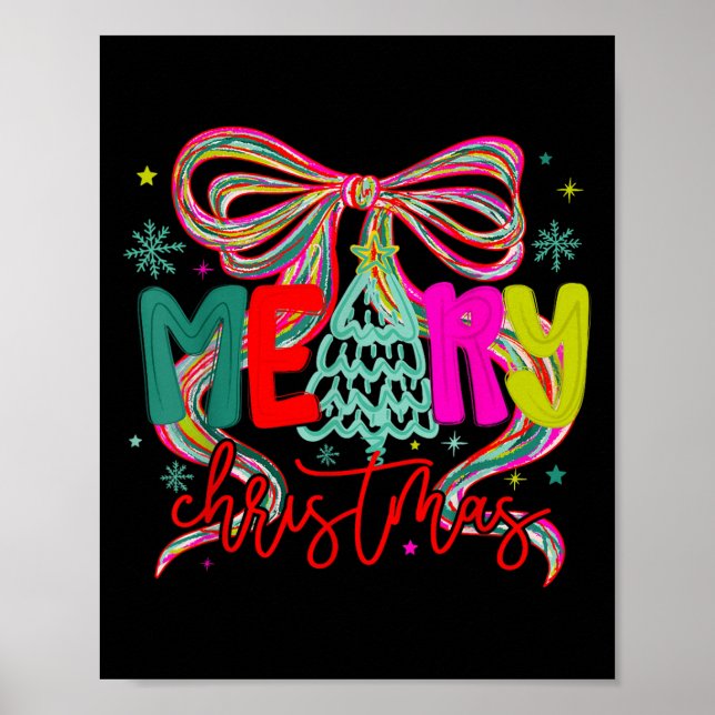 Coquette Bow Merry Christmas Preppy Xmas Pyjamas W Poster (Front)