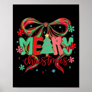 Coquette Bow Merry Christmas Snowflake Xmas Pajama Poster