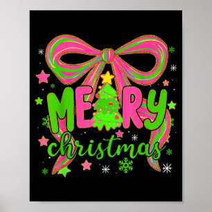 Coquette Bow Merry Christmas Tree Xmas Holiday Gir Poster