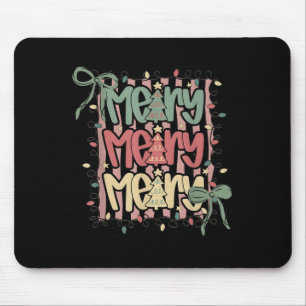 Coquette Bow Merry Christmas Tree Xmas Lights Girl Mouse Mat