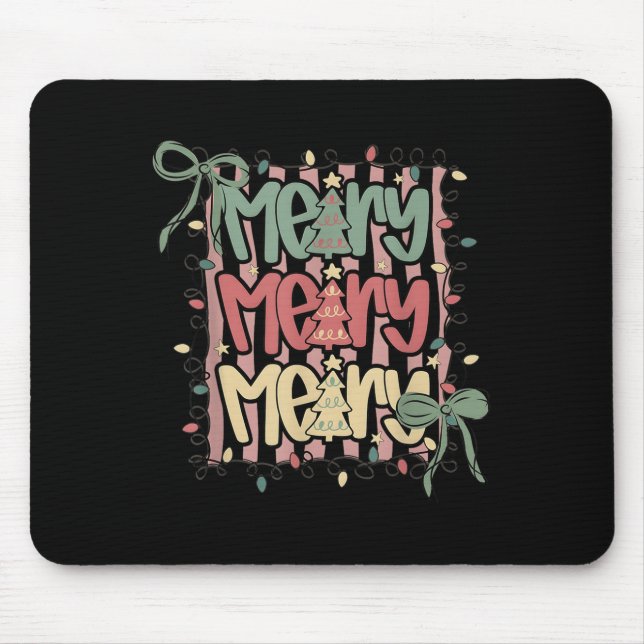 Coquette Bow Merry Christmas Tree Xmas Lights Girl Mouse Mat (Front)