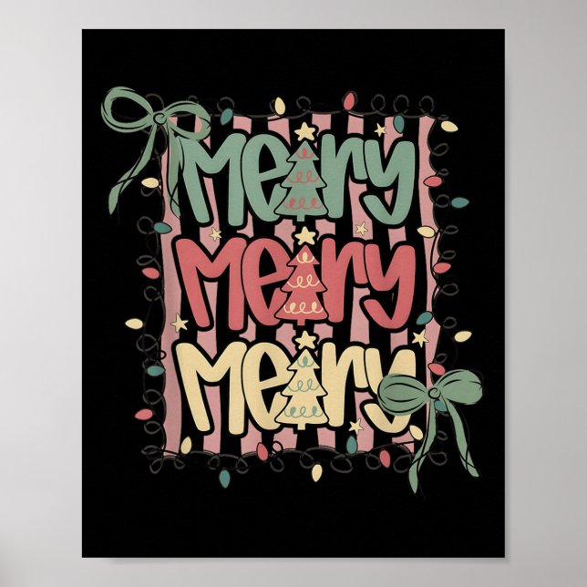 Coquette Bow Merry Christmas Tree Xmas Lights Girl Poster (Front)