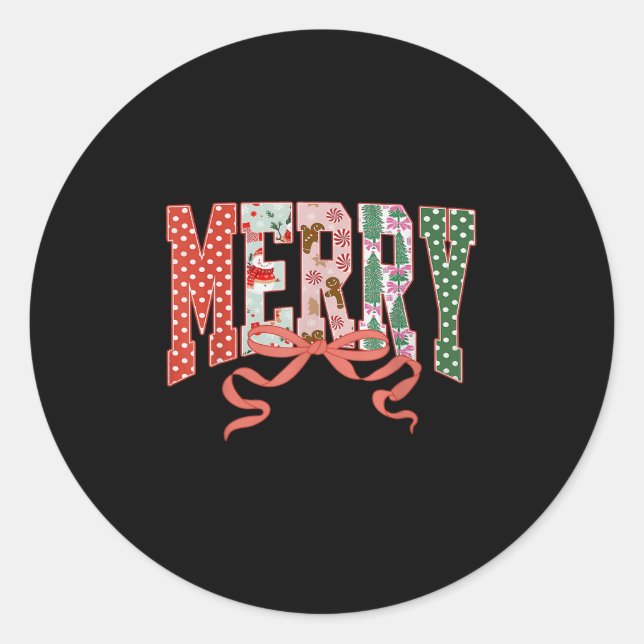 Coquette Bow Merry Christmas Xmas Family Pyjamas H Classic Round Sticker (Front)