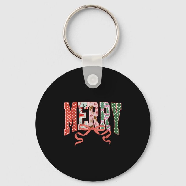 Coquette Bow Merry Christmas Xmas Family Pyjamas H Key Ring (Front)