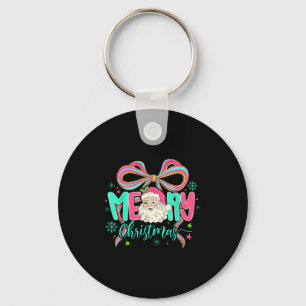 Coquette Bow Merry Christmas Xmas Santa Snowflake Key Ring