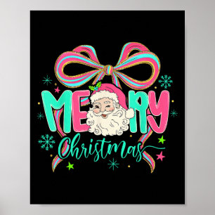 Coquette Bow Merry Christmas Xmas Santa Snowflake Poster
