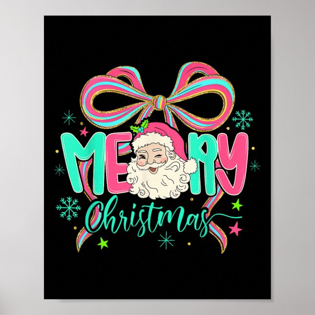 Coquette Bow Merry Christmas Xmas Santa Snowflake  Poster (Front)