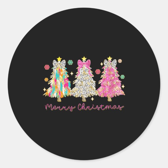 Coquette Bow Merry Christmas Xmas Tree Family Paja Classic Round Sticker (Front)